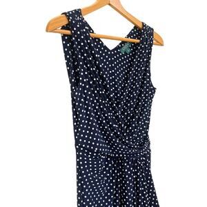 Lauren Ralph Lauren Polka Dot Wrap Dress Sz 8 Women’s V Neck Stretch Navy White